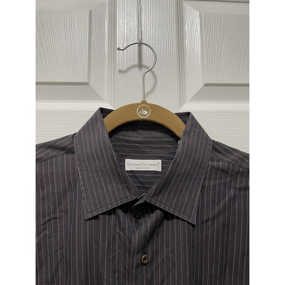 Men's Button Long Sleeve Shirt Made in Italy Size 17 Luciano Ceccarelli - Picture 2 of 9